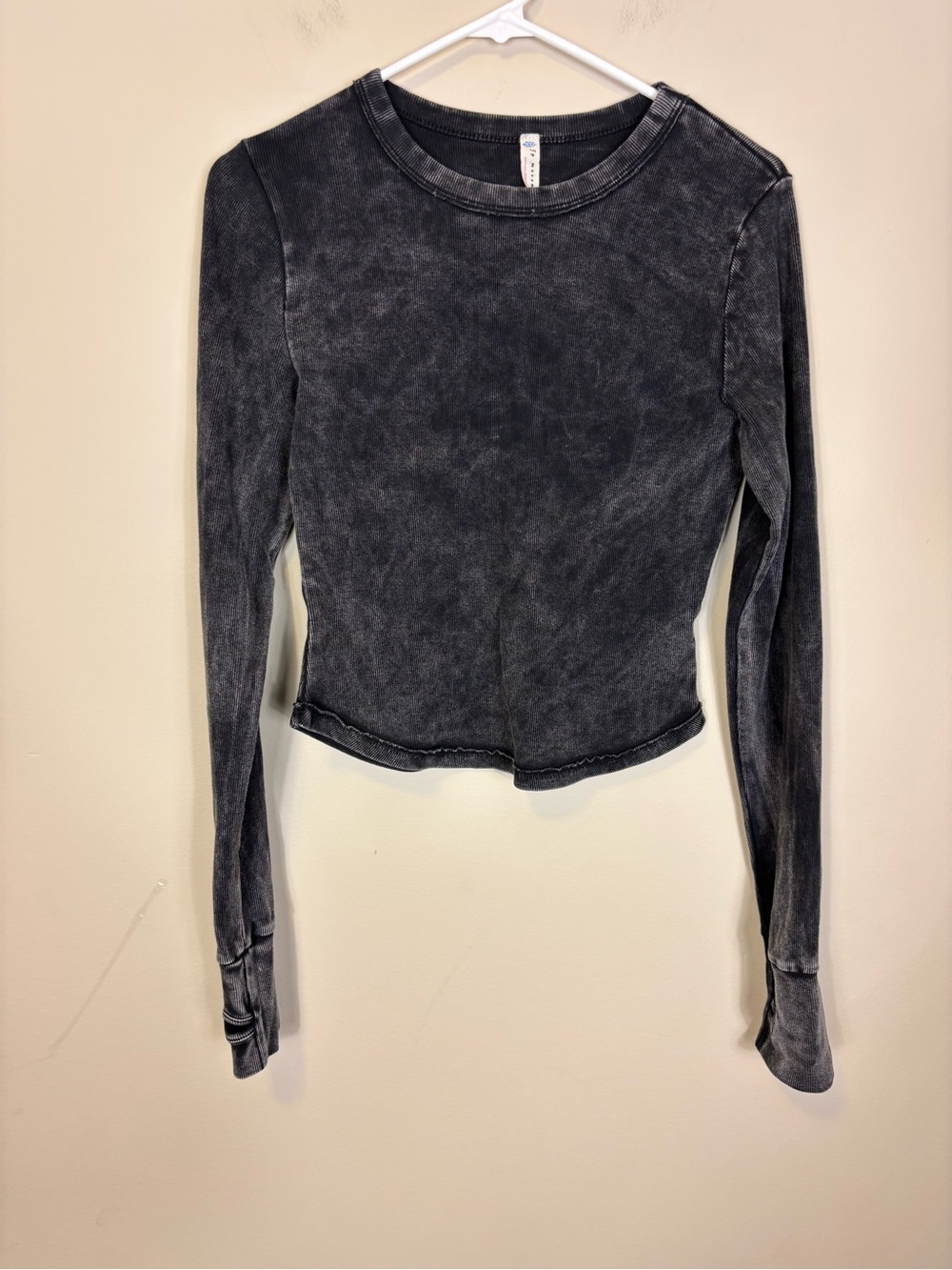 Free People Movement Ribbed Washed Black Long Sleeve Crop Top Large
